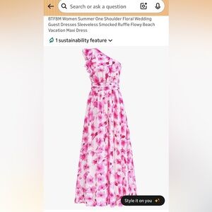 Women’s One-Shoulder Pink Floral Maxi Dress size large 12-14
